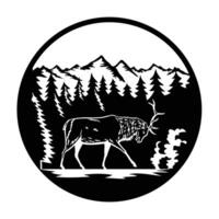 Bull Elk or Wapiti in Rocky Mountain National Park Colorado Circle Retro vector