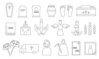 Set of funeral icons. Simple line art style icons pack. Vector illustration