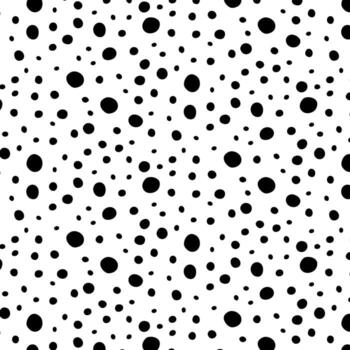Vector illustration of seamless black dot pattern with different grunge effect rounded spots isolated on white background. Abstract design for print