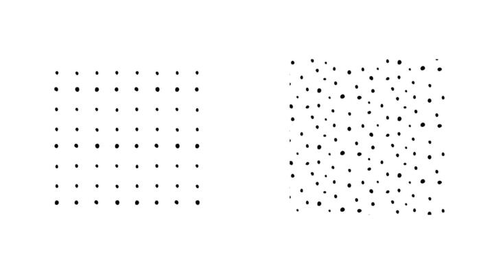 Set of vector illustration seamless black dot pattern with different grunge effect rounded spots isolated on white background. Abstract design for print