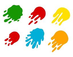 Paint color spots. Splashes set for use in design. Colorful grunge shapes collection. Dirty spots and silhouettes. Colored ink splashes. Slime forms vector