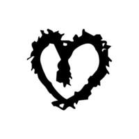 Heart in grunge style. Painted isolated design element. Black love, vector graphics