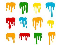 Paint color spots. Splashes set for use in design. Colorful grunge shapes collection. Dirty spots and silhouettes. Colored ink splashes. Slime forms vector