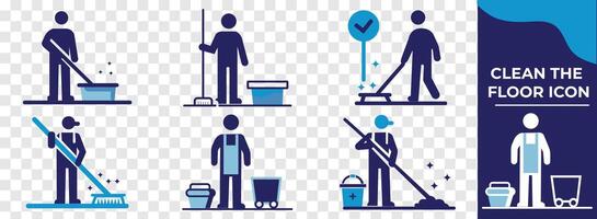 Floor mop icons. Mop And Bucket symbol. Cleaning service signs, vector illustration