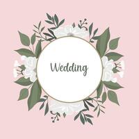 Flower decoration wedding background with rounded white empty badge vector