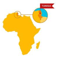 Túnez en un África mapa con palabra Túnez en un en forma de bandera marcador. vector