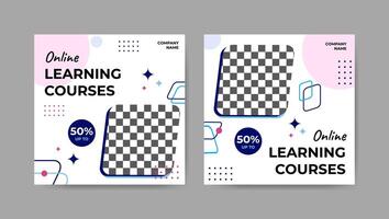 Collection of trendy geometric digital study, online learning courses social media post templates. Square banner design background. vector