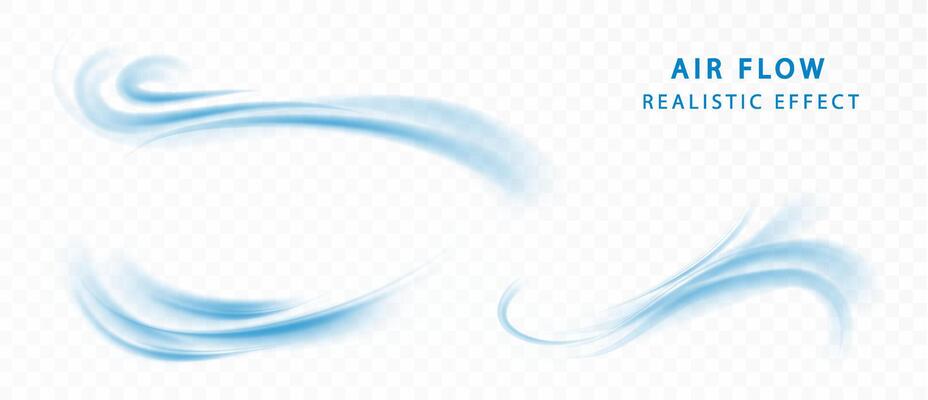 Fresh aroma blue waves set. Cold circular air flow. Blue wind air flow effect, cold fresh wave isolated vector illustration.