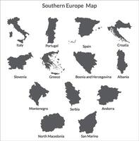 Southern Europe country Map. Map of Southern Europe in set grey color vector