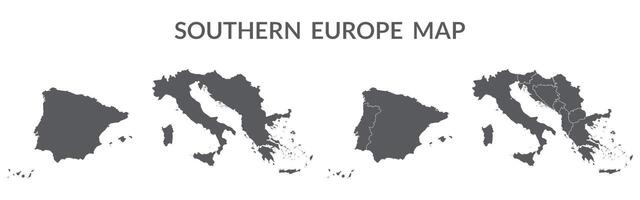 Southern Europe country Map. Map of Southern Europe in set grey color vector