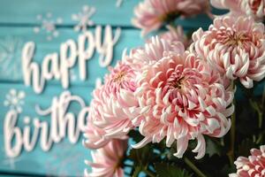 AI generated Bunch of chrysanthemum flowers over rustic wood background. photo