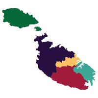 Malta map. Map of Malta in five main regions in multicolor vector