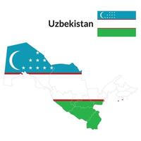 Uzbekistan map with national flag of Uzbekistan. vector