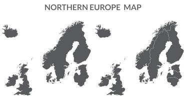 Northern Europe country Map. Map of Northern Europe in set grey color vector