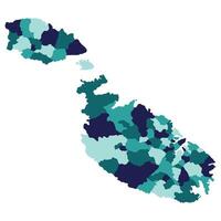 Malta map. Map of Malta in administrative provinces in multicolor vector