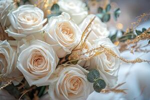 ai generado un mágico ramo de flores de blanco rosas foto