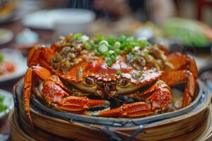 AI generated Traditional Chinese cuisine. Steamed Crab photo