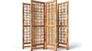 AI generated Wooden folding screens room divider isolated on white background. photo