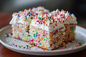 AI generated Confetti snack cake with sprinkles and frosting photo