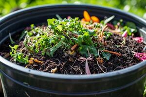 AI generated Turning food waste or garbage into fertilizer using earthworms. photo