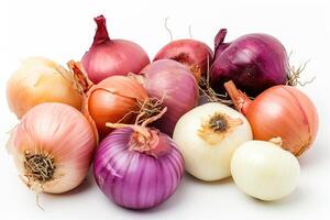 AI generated Group of colorful onions isolated on white background. photo