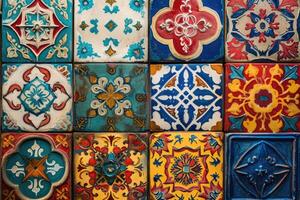 AI generated Beautiful colourful handmade ceramic tile with various ornament. photo