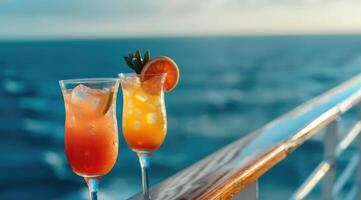 AI generated Cocktails on a cruise ship in the summer. photo