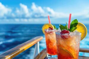 AI generated Cocktails on a cruise ship in the summer. photo