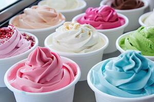 AI generated A variety of different colored ice cream flavors. photo