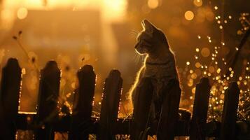 AI generated Cat sitting on a fence photo