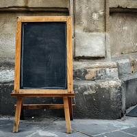 AI generated Empty sandwich board for a menu and a chalk drawing. photo