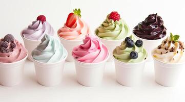 AI generated A variety of different colored ice cream flavors. photo