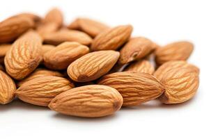 AI generated Organic almonds over white background. photo