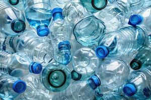 AI generated Background of many used empty PET bottles photo