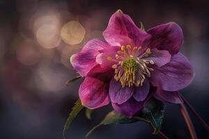 AI generated Evergreen perennial hellebore bloom in late winter to early spring. photo