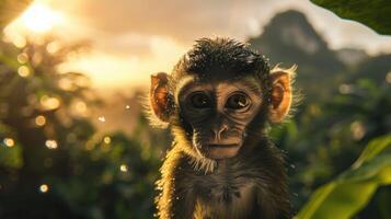 AI generated Monkey on tree in the tropical forest photo