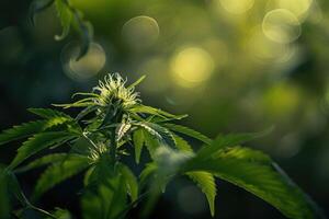 AI generated Marijuana plant in the final stages of flowering outdoors. photo