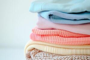 AI generated Stack of clean clothes on white background. photo