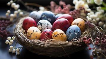 ai generado bricolaje natural tintes para Pascua de Resurrección huevos foto