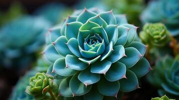 AI generated Macro photography of a succulent's spiral growth pattern showcases nature's captivating designs photo