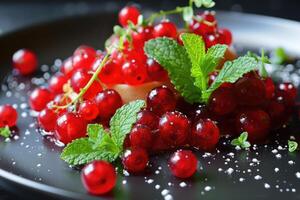 AI generated Waffles red currant and mint. photo