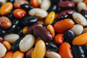 AI generated Mixed peas and beans for soup background and texture. Top view. photo