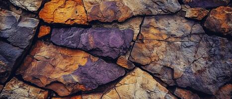 AI generated A detailed close-up of a stone wall showcasing a variety of earthy tones and textures, perfect for backgrounds photo