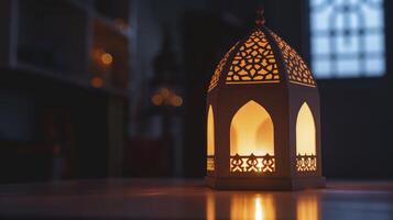 AI generated An Islamic lantern with geometric patterns and light photo