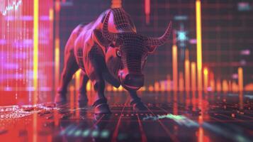 AI generated 3D Concept Render of a Stock Market Bull Design with Stock Chart in the Background photo