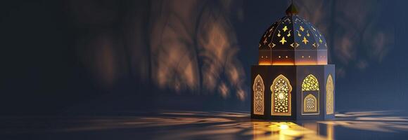 AI generated An Islamic lantern with geometric patterns and light photo