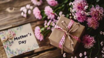 AI generated Gift box with the text Mothers Day photo