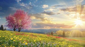 AI generated Colorful spring summer landscape background photo