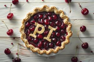 AI generated A cherry pie with the word PI photo