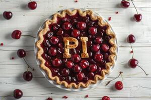 AI generated A cherry pie with the word PI photo